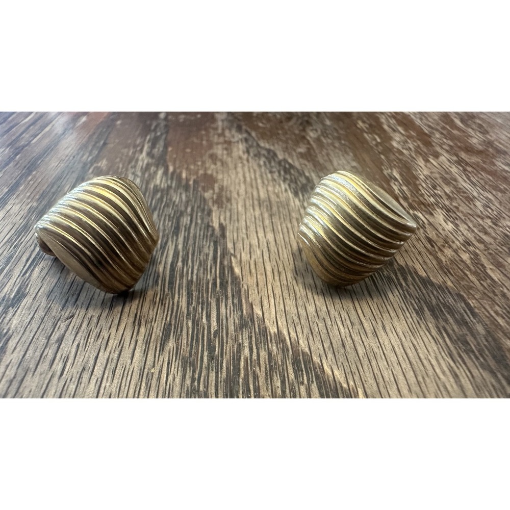 Vintage Signed Napier Gold Tone Ribbed Dome Clip On Screw Back Earrings